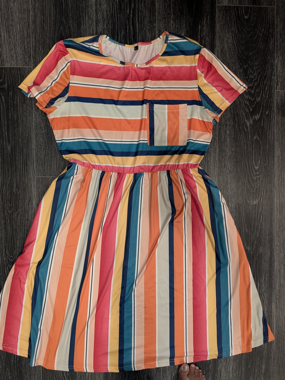 Multi-Color Striped Midi Dress with Pocket